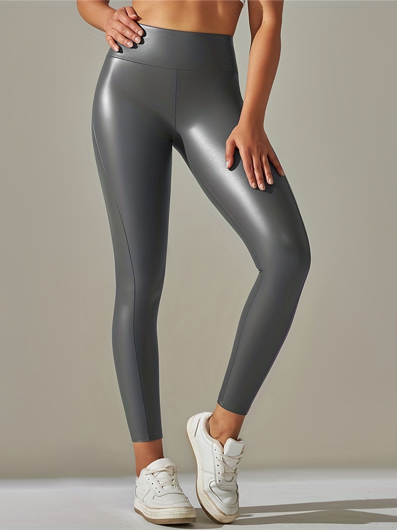 Legging en cuir PU taille haute effet amincissant