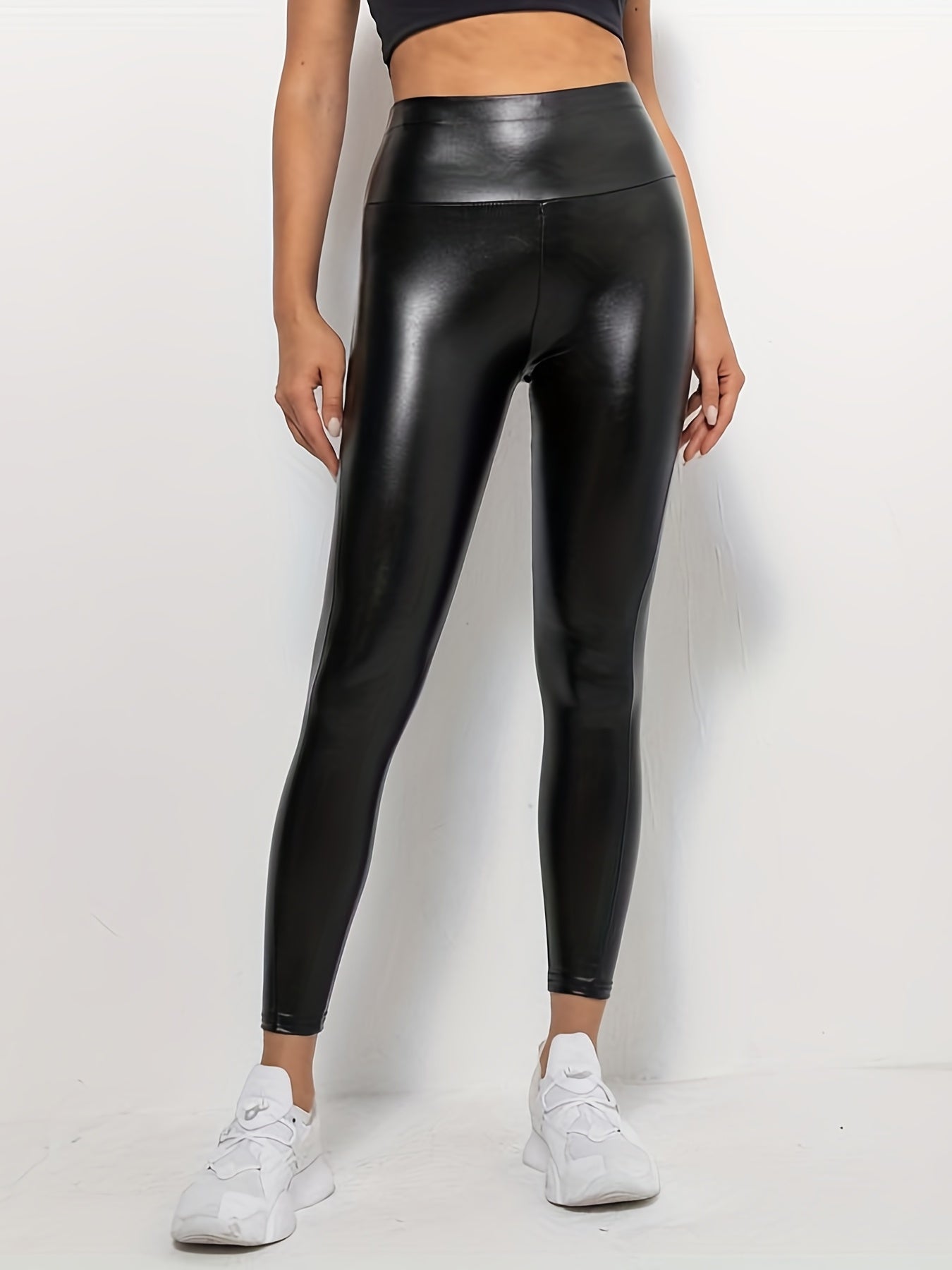 Legging en cuir PU taille haute effet amincissant